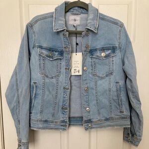 Stitch + Feather Distressed women’s denim jacket. Size L